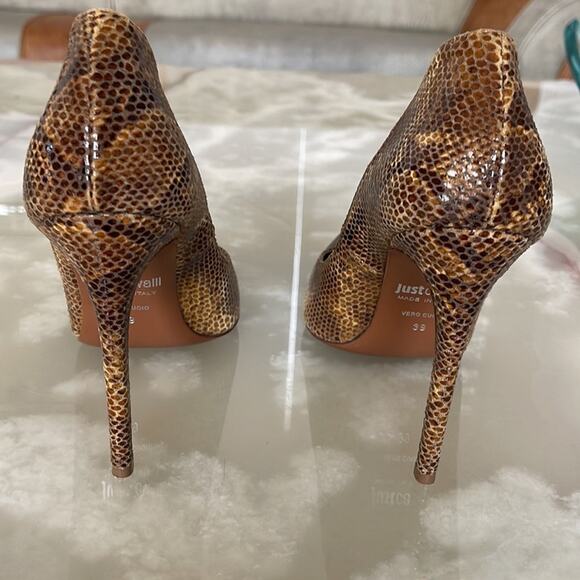 Just Cavalli  Women Shoes Heel Pumps Pointed Toes Snakeskin Stiletto Brown SZ 39 - Picture 4 of 11
